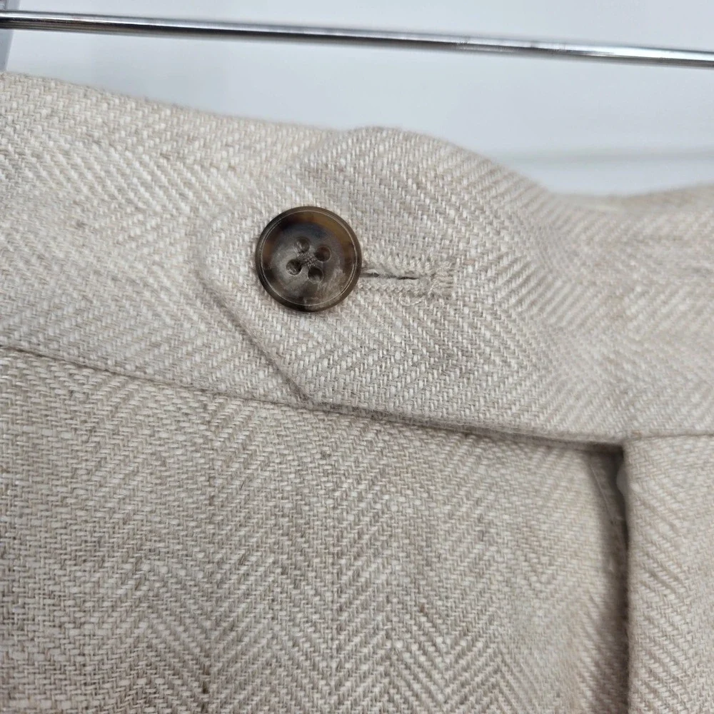 NWT $198 Brooks Brothers Classic Herringbone Linen Trousers Cream Mens 38x30